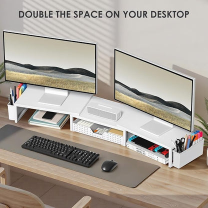 OPNICE White Dual Monitor Stand Riser, Metal Desk Organizers and Accessories - Image 4