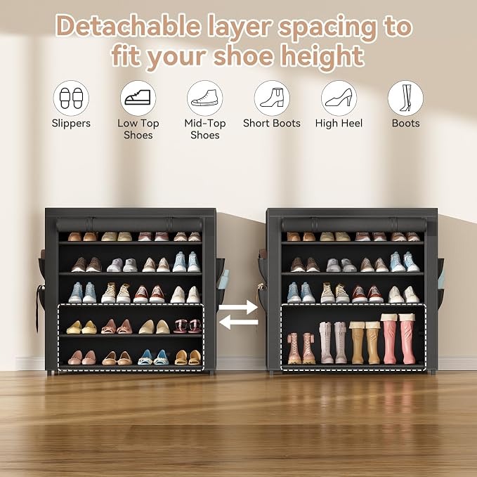 LANTEFUL Shoe Rack with Covers 5 Tier Tall Shoe Rack Organizer Large Capacity - Image 6