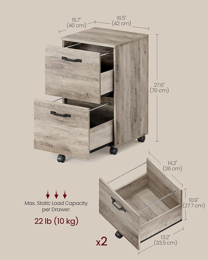 VASAGLE 2-Drawer File Cabinet, Small Rolling Filing Cabinet - Image 3