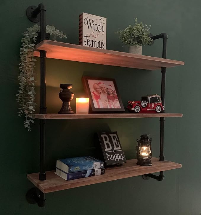 HDDFER Pipe Shelves Industrial Pipe Shelving Shelves Real Wood Industrial - Image 6