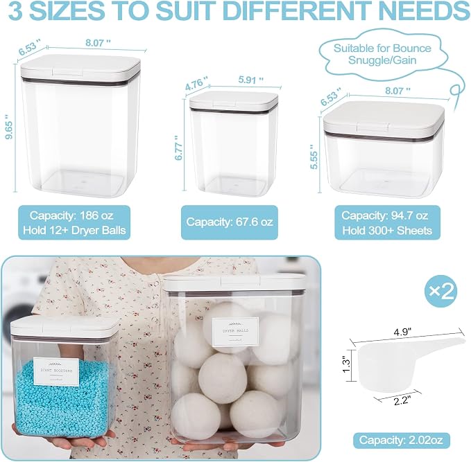 3 Pack Laundry Powder Containers & Dryer Sheet Holder - Image 2