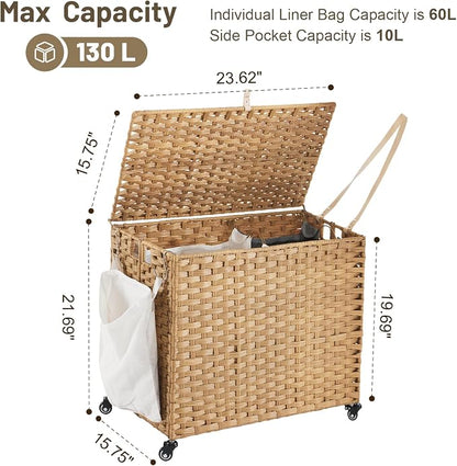 Laundry Hamper with Wheels, 34.3 Gallon Rolling Laundry Basket with Lid - Image 4