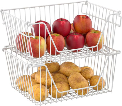 Stackable Wire Metal Baskets Cabinet Organizer Sturdy Metal Wire Pantry Freezer - Image 2
