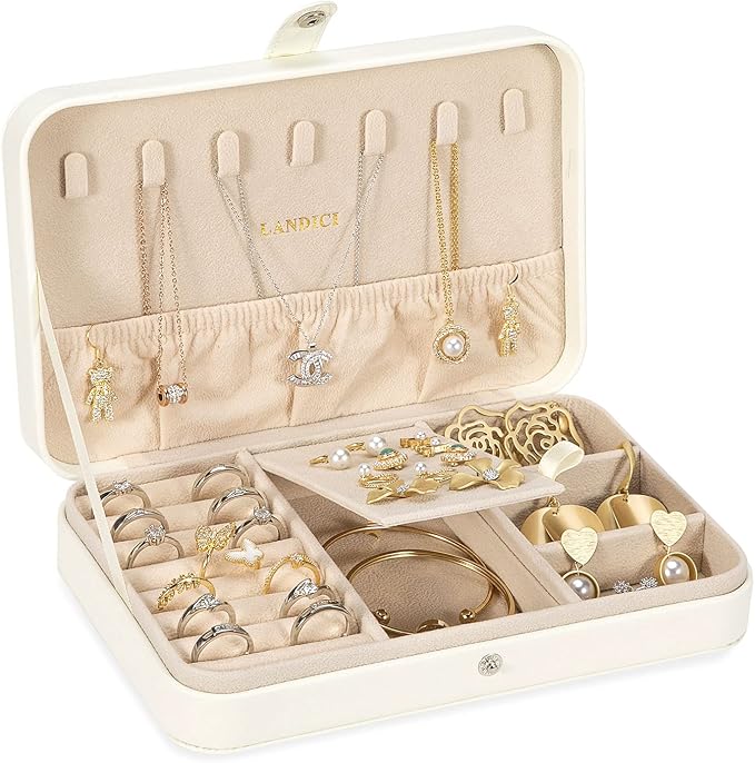LANDICI Small Jewelry Box for Women Girls, PU Leather Travel Jewelry Case by LANDICI