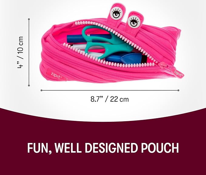 ZIPIT Monster Pencil Case for Girls, Cute Zipper Pouch for Kids Teens, - Image 2