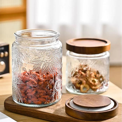 24 OZ Glass Storage Jar with Airtight Bamboo Wooden Lids, Vintage Food - Image 5