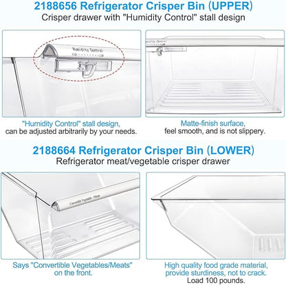 Upgraded 2188656 Fridge Crisper Drawer Humidity Control Drawer UPPER & 2188664 - Image 2