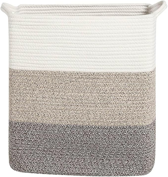 Tall Laundry Basket With Handles, Woven Cotton Rope Big Laundry Hamper Sorters - Image 2