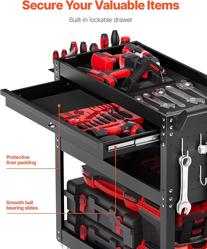 VEVOR 4-Tier Tool Cart with Wheels, 350 lbs Load Capacity, Rolling Work Cart - Image 3