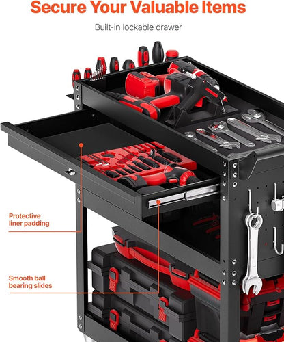 VEVOR 4-Tier Tool Cart with Wheels, 350 lbs Load Capacity, Rolling Work Cart - Image 3
