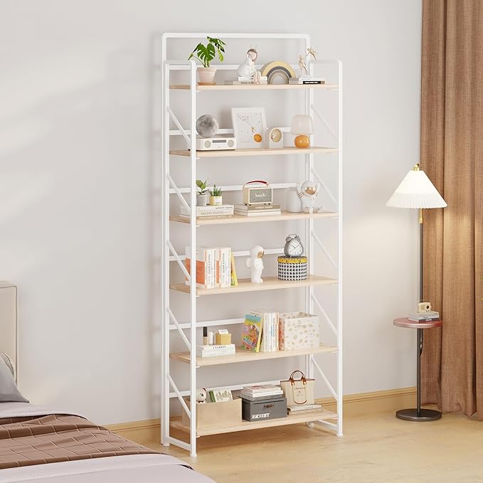 JSB Folding Bookshelf, Industrial Storage Shelves, No Assembly Vintage Wood - Image 4