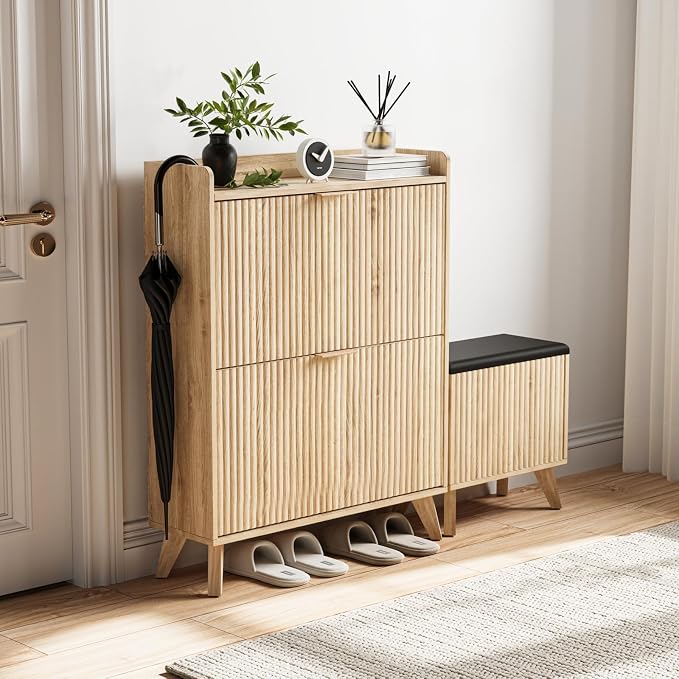 Fluted Shoe Cabinet Storage by DamcropFurniture