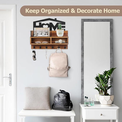VIS'V Key Holder Wall Mount, Decorative Wood Mail and Key Organizer, Small Shelf - Image 2