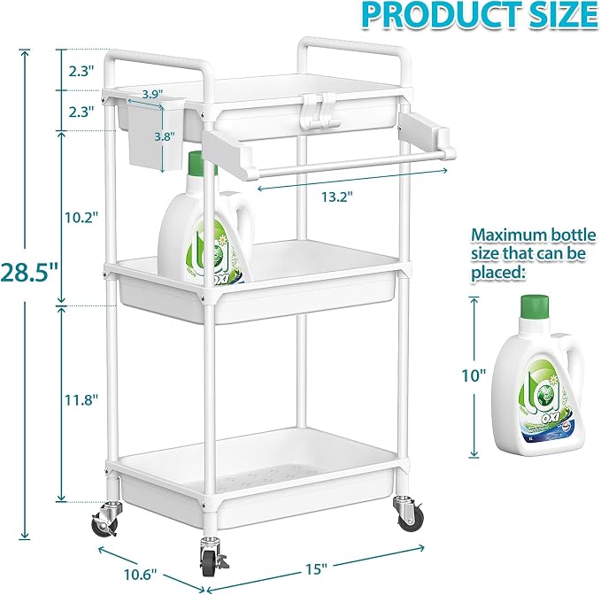 SPACEKEEPER Rolling Storage Cart, 3 Tier Utility Cart Laundry Room Organization - Image 4