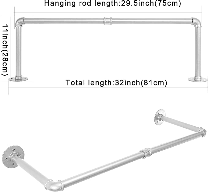 WEBI Industrial Pipe Clothing Rack, Heavy Duty Metal Garment Rack Bar Wall - Image 4