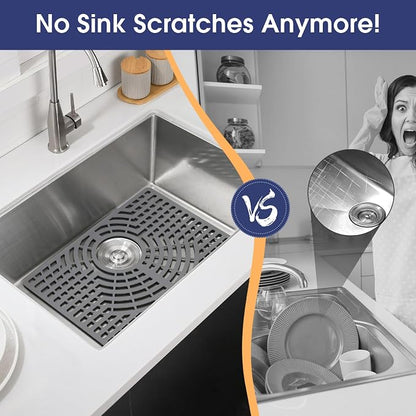 Silicone Sink Protector 19"x13" Rear Drain Hole, Heat Resistant Non-slip - Image 3
