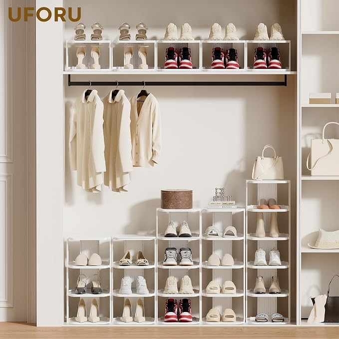 UFORU Vertical Shoe Rack, 9-Tier Plastic Stackable Storage Shelf - Image 9