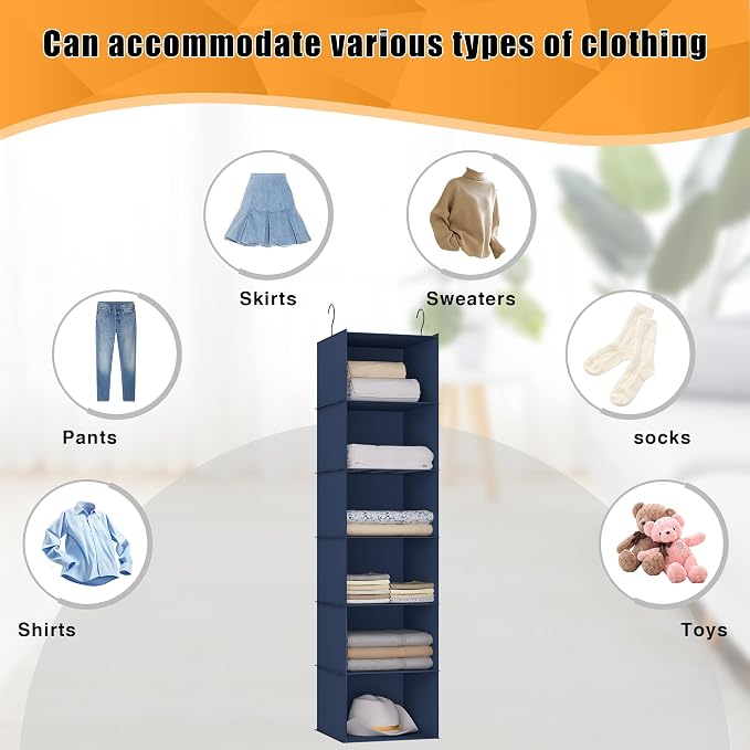 Hanging Closet Organizer and Storage 6-Shelf, Easy Mount Foldable Hanging - Image 8