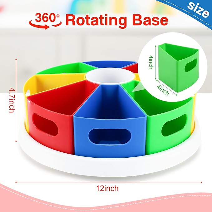 360 Degree Rotating Kids Desk Organizer, Colorful Art Supply Storage and - Image 4