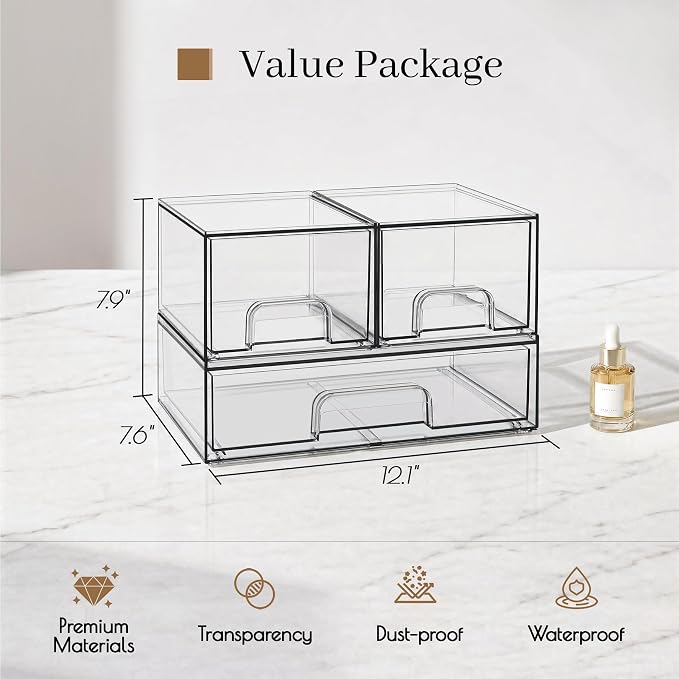 Clear Stackable Storage Drawers, Acrylic Bathroom Makeup Organizer, Plastic Bins - Image 3