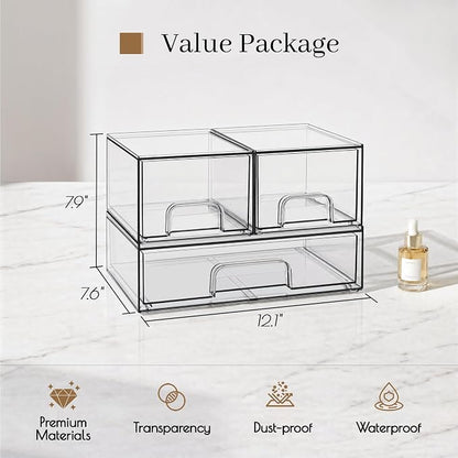 Clear Stackable Storage Drawers, Acrylic Bathroom Makeup Organizer, Plastic Bins - Image 3