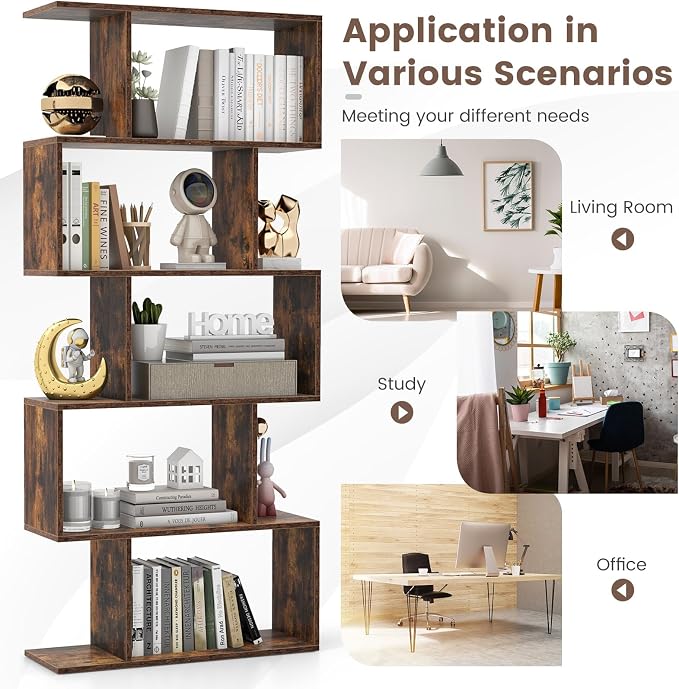5-Tier Geometric Bookcase Set of 2, 62.5” Freestanding Room Divider Bookshelf - Image 4