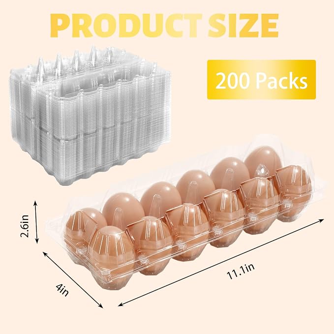 200Pcs Plastic Egg Carton Bulk Empty Clear Egg Tray Holder Container - Image 2