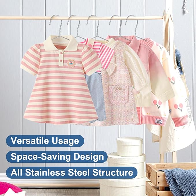 20 Pack Silver Stainless Steel Kids Hangers, Space-Saving Non-Slip, Toddler & - Image 2