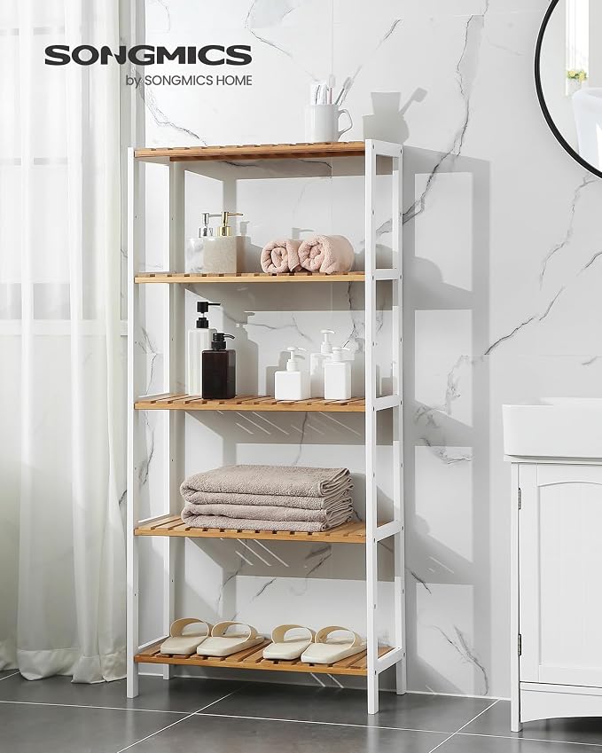 SONGMICS Bamboo Storage Shelf, 5-Tier Shelving Unit, in The Entryway, Living - Image 4