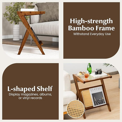 Giantex Rattan Side Table, Boho Nightstand - Image 8