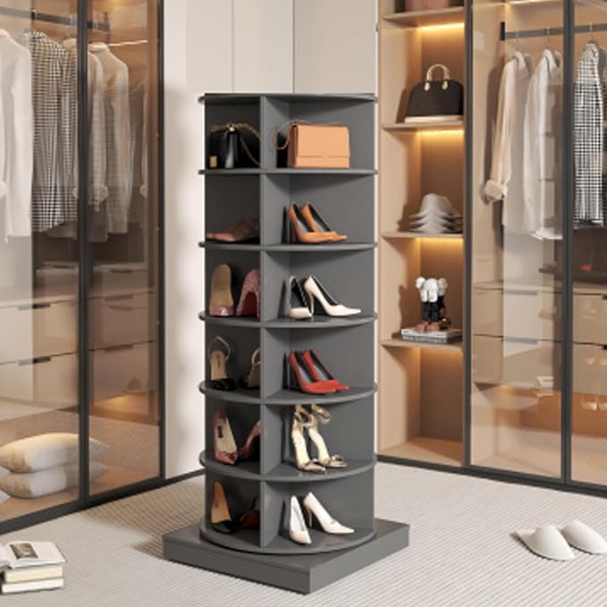Rotating Shoe Rack Tower, Wooden Spinning Shoe Organizer, Free Standing 360° by INTERHOMART