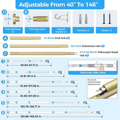 AIZESI 41-144 Inch Heavy Duty Tension Curtain Rod - Image 4