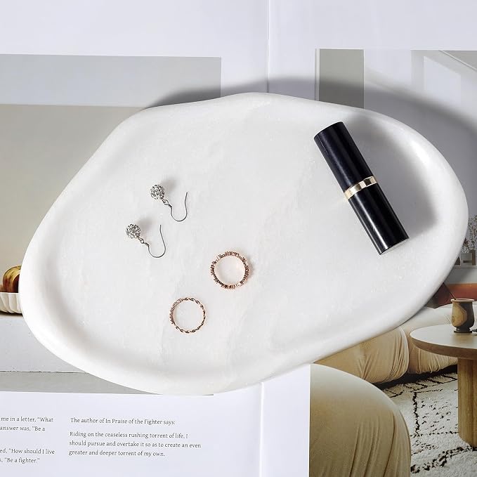 Koville Luxurious White Marble Vanity Tray, Cloud Shape Serving Stone Key Tray - Image 7