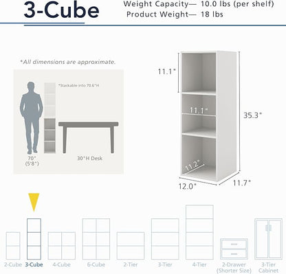 Homes: Inside + Out Apexa 3-Cube Storage Organizer Shelves, Stackable Wood - Image 3