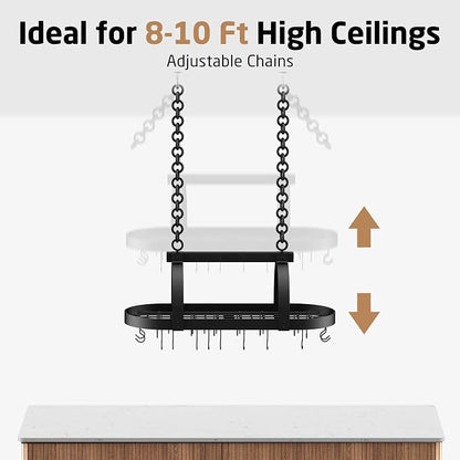KES 48 Inch Large Hanging Pot Rack, Heavy Duty Oval Pot and Pan Hanging Rack - Image 8