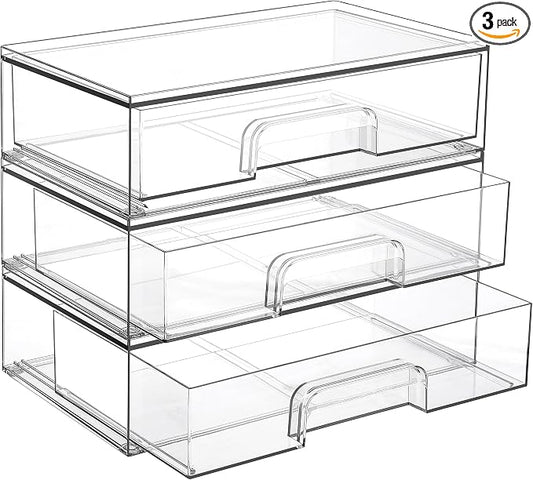 Vtopmart 12.1''W Clear Stackable Storage Drawers, 3 Pack Acrylic Plastic by Vtopmart