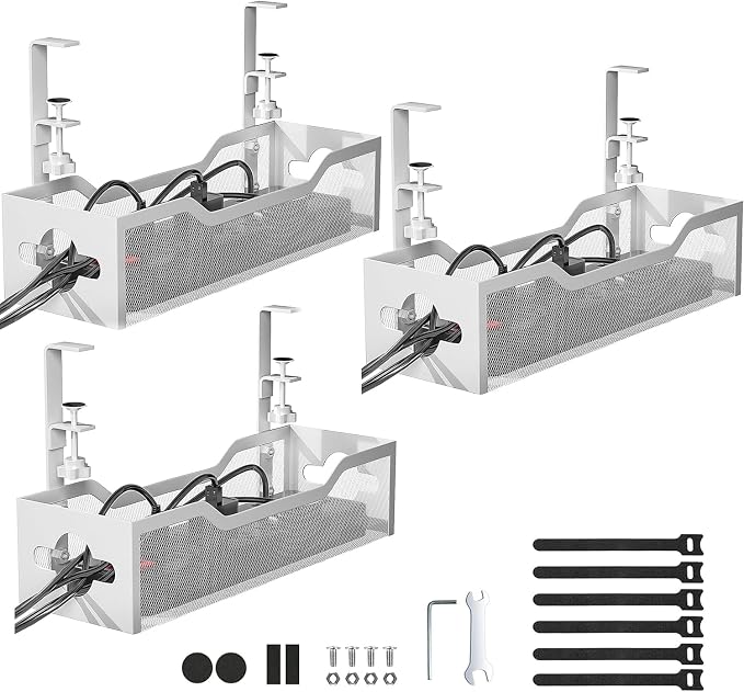 Under Desk Cable Management Tray 3 Pack, Cable Management Under Desk No Drill by Litwaro