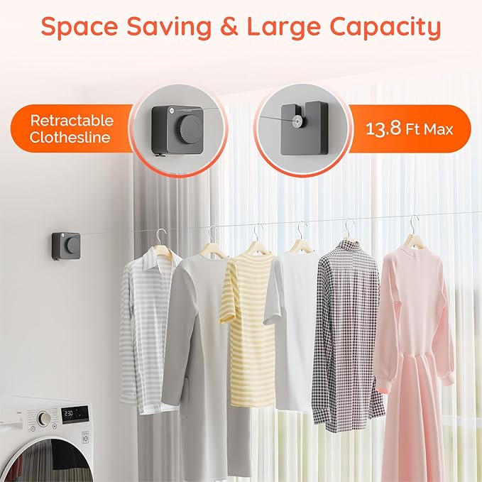 Retractable Clothesline Indoor, Non-Sagging Outdoors Clothesline Retracting - Image 2