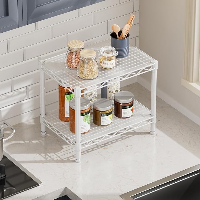 SINGAYE 2 Small Shelves Kitchen Storage Shelf Wire Shelving Unit Metal Shelf - Image 9