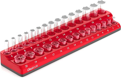 Olsa Tools Magnetic Socket Holder | 3/8-inch Drive | Metric | Red | Holds 30 by OlsaTools