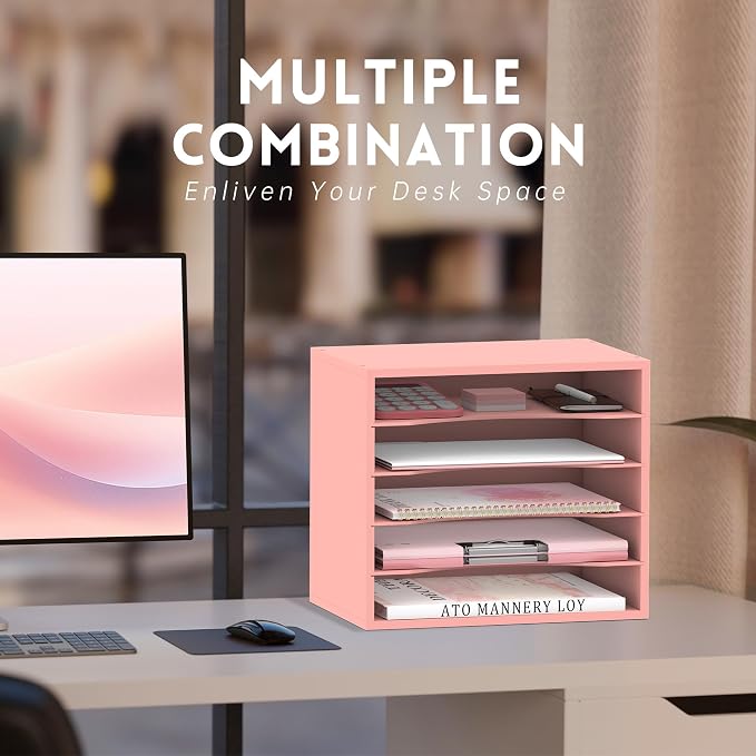 5 Tier Wood Desk Organizer, Mail Sorter and Paper Organizer - Image 4