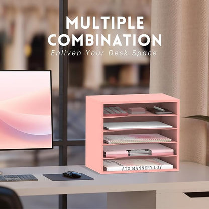 5 Tier Wood Desk Organizer, Mail Sorter and Paper Organizer - Image 4