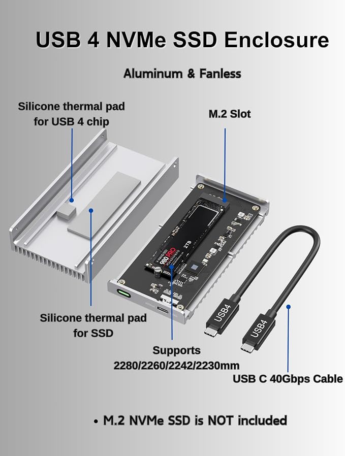 Noiseless 40Gbps M.2 NVMe Enclosure, USB C Aluminum External SSD Enclosure - Image 7