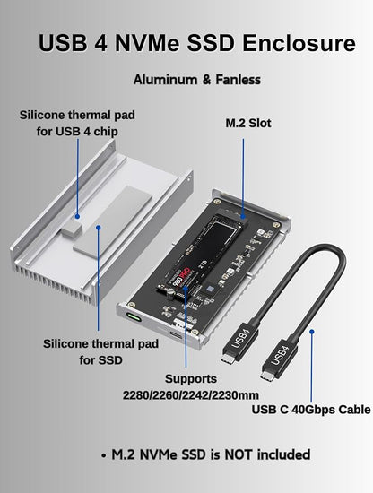 Noiseless 40Gbps M.2 NVMe Enclosure, USB C Aluminum External SSD Enclosure - Image 7
