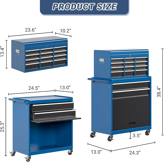 AirWire 8-Drawer Tool Chest, Rolling Tool Storage Cabinet - Image 3