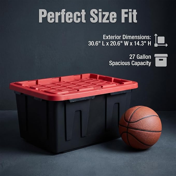 27 Gallon Industrial Plastic Storage Totes, Heavy Duty Storage Bins - Image 2