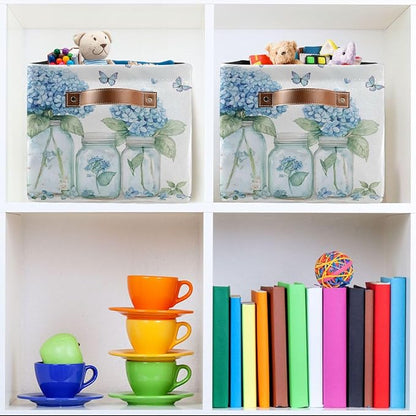 Blue Hydrangea and Butterflies Storage Bins Box Foldable Shelf Basket - Image 6