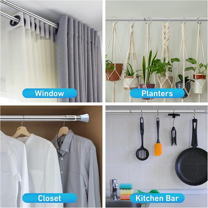 MEXAU 1Pack Spring Tension Curtain Rod 27-50 inch Silver Small Tension Rod | - Image 4