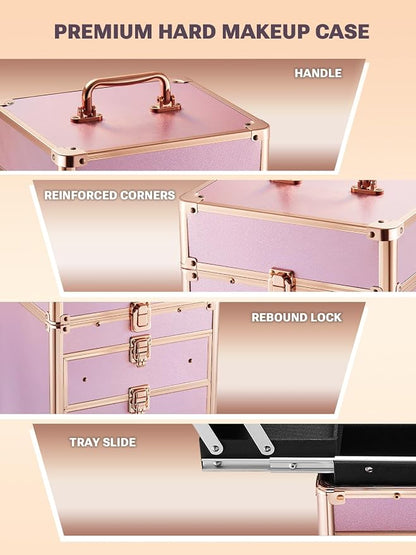 Qislee Makeup Box with Double Drawers and Four Trays, Detachable Lighted Mirror - Image 4