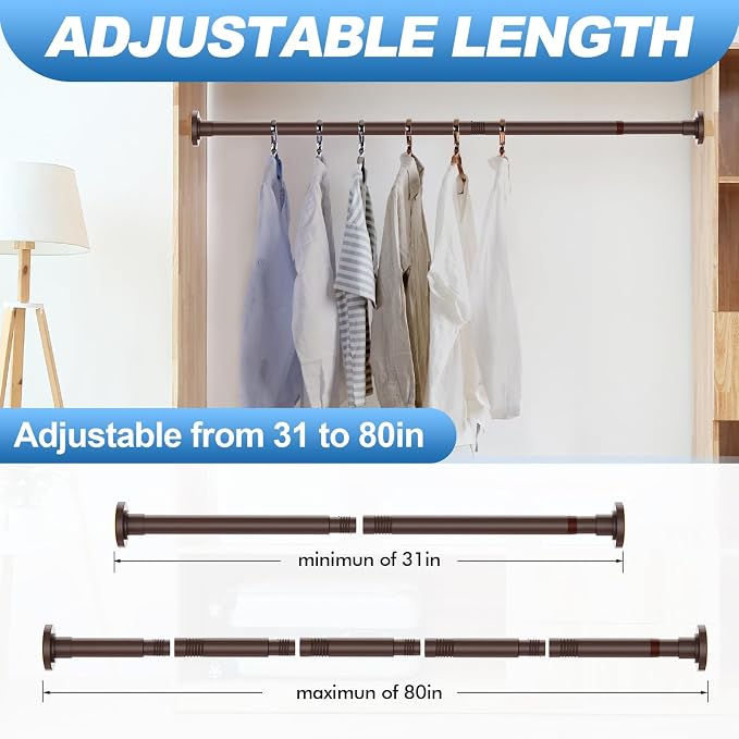CorkLatta Bronze Shower Curtain Rod 31 to 80 Inch, 1 Inch Diameter Adjustable - Image 4